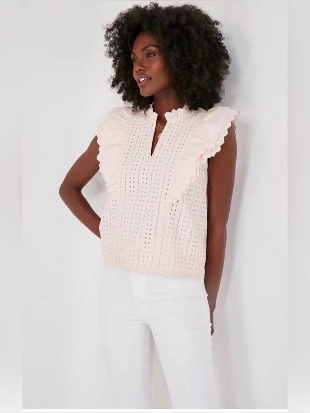Hyacinth House Light Pink Eyelet Balliet Blouse